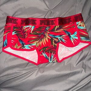 PINK Victoria's Secret Red Tropical Leaf Boy Shorts